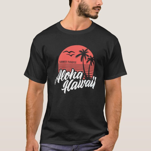Vintage Sunset Aloha Hawaii Summer Paradise T-Shirt (Front)