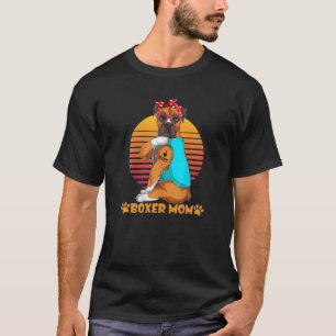 Vintage Sunset Bandanna Boxer Mum Funny Dog Lover T-Shirt