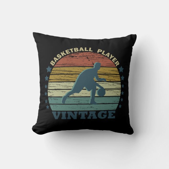 Vintage Sunset Basketball Player Cushion (Front)