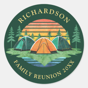 Vintage Sunset Camping Green Custom Family Reunion Classic Round Sticker