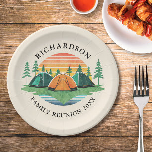 Vintage Sunset Camping Trip Family Reunion Paper Plate
