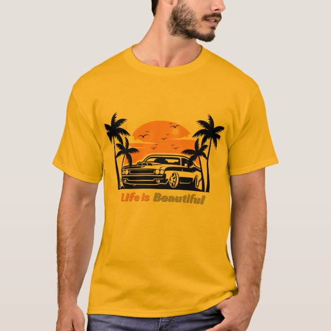 Vintage Sunset Car T-Shirt (Front)