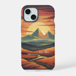 Vintage Sunset display Minimal Name iPhone 15 Case