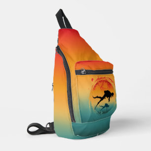 Vintage Sunset Diver Diving Ocean Sling Bag