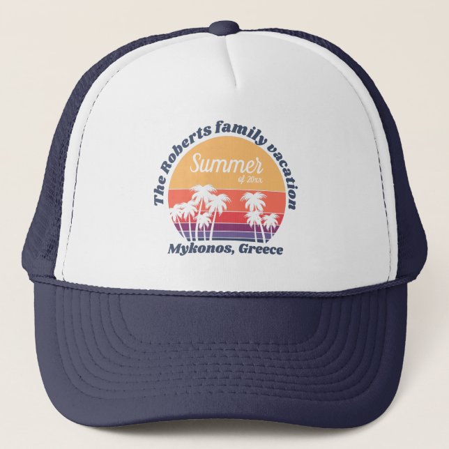 Vintage Sunset Family Summer Vacation 20xx Trucker Hat (Front)