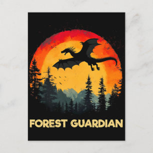 Vintage Sunset Forest Dragon Holiday Postcard