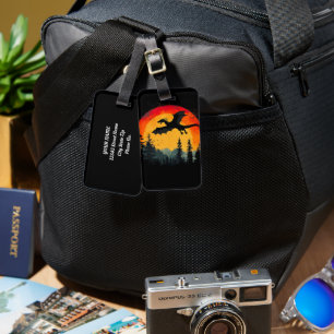 Vintage Sunset Forest Dragon Luggage Tag