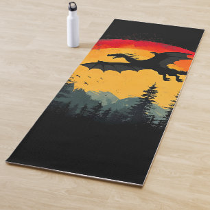 Vintage Sunset Forest Dragon Yoga Mat