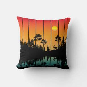 Vintage Sunset Forest Sunrise Scenery Cushion