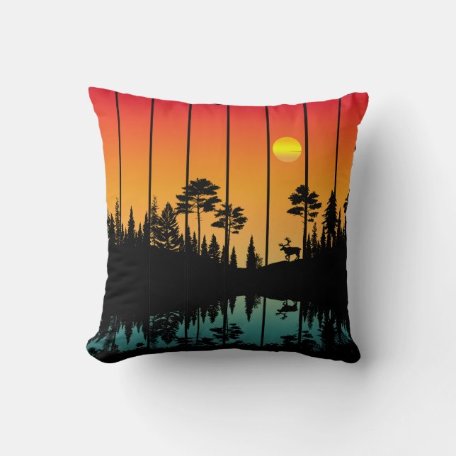 Vintage Sunset Forest Sunrise Scenery Cushion (Front)