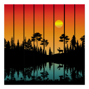 Vintage Sunset Forest Sunrise Scenery Poster