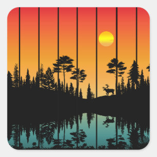 Vintage Sunset Forest Sunrise Scenery Square Sticker
