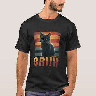 Vintage Sunset Funny Black Cat Bruh Meme Pet Anima T-Shirt