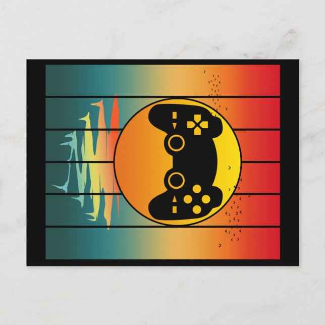 Vintage Sunset Gamer Gaming Computer Game Postcard (Front)