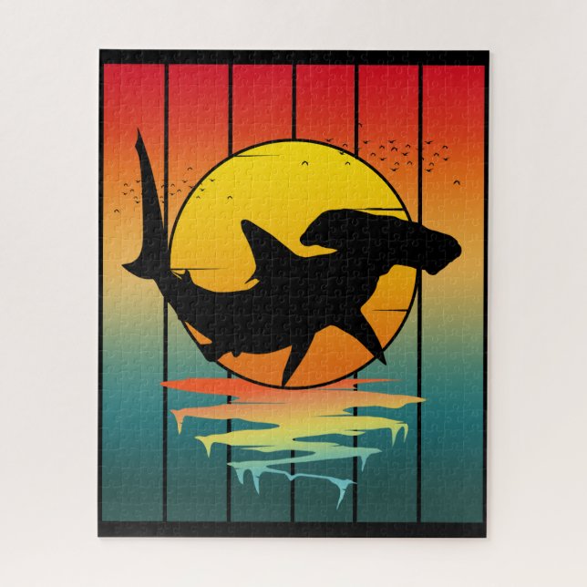Vintage Sunset Hammerhead Shark  Jigsaw Puzzle (Vertical)