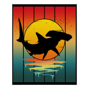 Vintage Sunset Hammerhead Shark  Poster