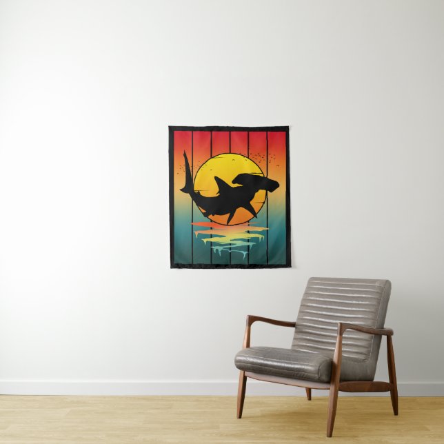 Vintage Sunset Hammerhead Shark  Tapestry (In Situ)