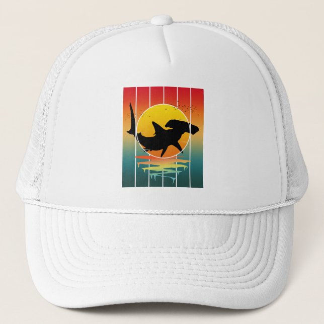 Vintage Sunset Hammerhead Shark  Trucker Hat (Front)