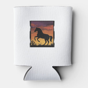 Vintage Sunset Horse Silhouette Western Engraving Can Cooler