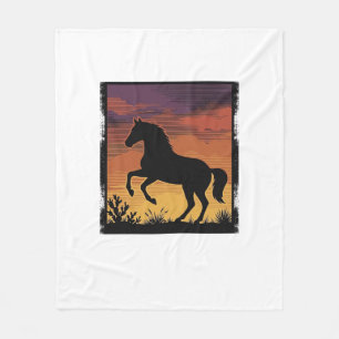 Vintage Sunset Horse Silhouette Western Engraving Fleece Blanket