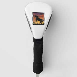 Vintage Sunset Horse Silhouette Western Engraving Golf Head Cover