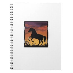 Vintage Sunset Horse Silhouette Western Engraving Notebook