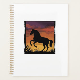 Vintage Sunset Horse Silhouette Western Engraving Planner