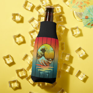 Vintage Sunset Japanese Kanagawa Wave Ocean  Bottle Cooler