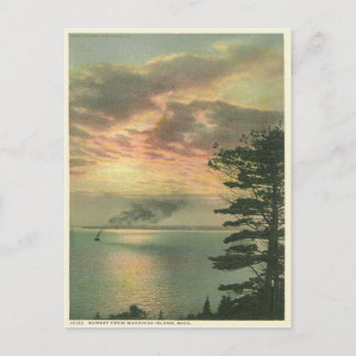 Vintage Sunset Mackinac Island Michigan Postcard
