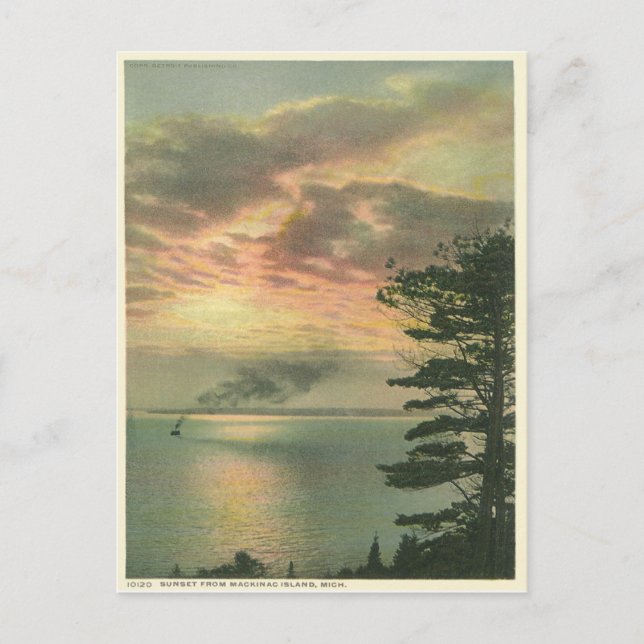 Vintage Sunset Mackinac Island Michigan Postcard (Front)