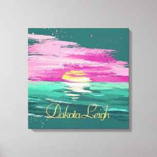 Vintage Sunset   Modern Abstract Teal Green Purple Canvas Print