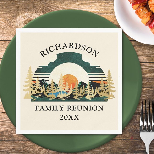 Vintage Sunset Mountains Camping Family Reunion Napkin (Creator Uploaded)
