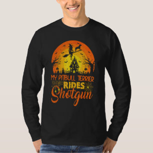 Vintage Sunset My Pitbull Terrier Dog Ride Shotgun T-Shirt