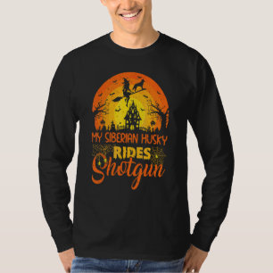 Vintage Sunset My Siberian Husky Dog Ride Shotgun  T-Shirt