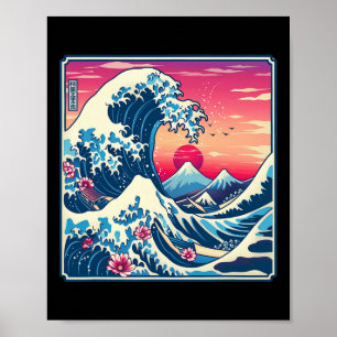 Vintage Sunset Nature Lover Japanese Wave Art Surf Poster