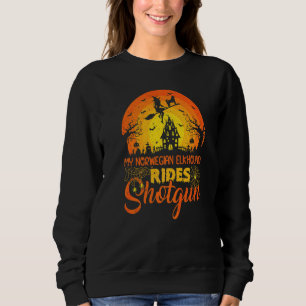 Vintage Sunset Norwegian Elkhound Dog Ride Shotgun Sweatshirt