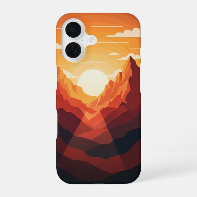 Vintage Sunset on the Mountains iPhone 16 Case (Back)