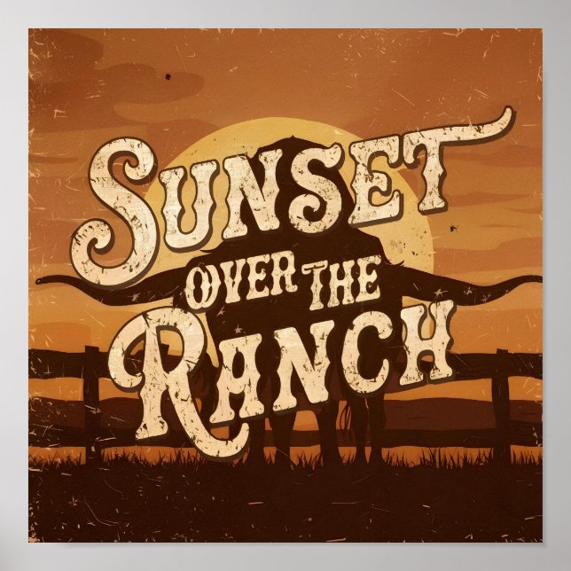 Vintage Sunset Over the Ranch Poster (Front)