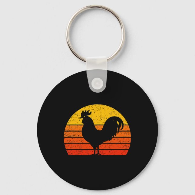 Vintage Sunset Rooster Chicken Farmer  Key Ring (Front)