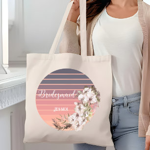 Vintage Sunset Rose Gold Floral Bridesmaid Tote Bag