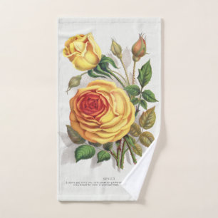 Vintage Sunset Rose Yellow & Orange Botanical Art Bath Towel Set
