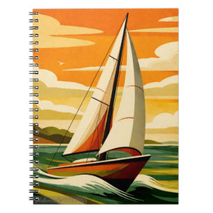 Vintage Sunset Sailboat Ocean Adventure Notebook