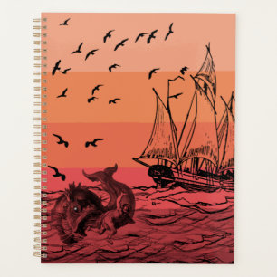 Vintage Sunset Sea Monster Sketch Planner