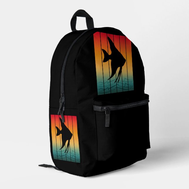 Vintage Sunset Silhouette Fish Printed Backpack (Back Corner Left)