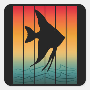 Vintage Sunset Silhouette Fish Square Sticker