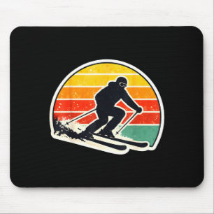 Vintage sunset skier silhouette retro skiing ski mouse pad