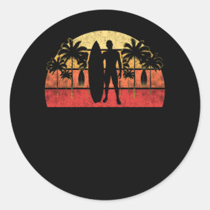 Vintage Sunset Surfing Gift For Surfers On Beach Classic Round Sticker