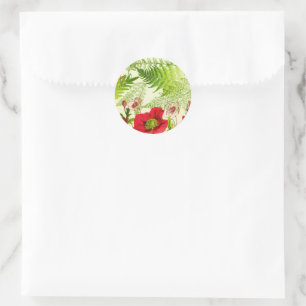 Vintage Sunshine Blooming Poppies Floral Classic Round Sticker