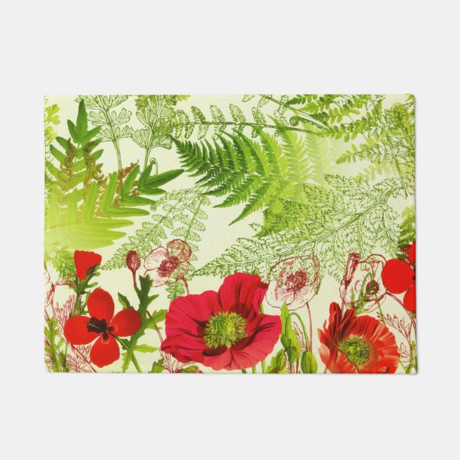 Vintage Sunshine Blooming Poppies Floral Doormat (Front)
