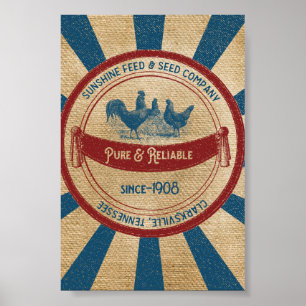 Vintage Sunshine Feed Chickens Advertisement Poster